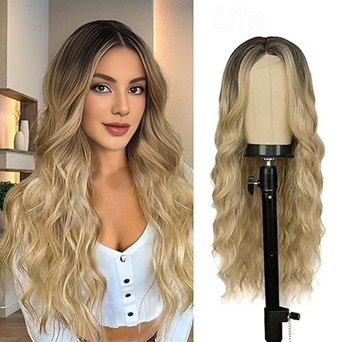 parrucca lunga per donna con riga centrale ondulata donne affascinanti parrucche realistiche dall'aspetto naturale parrucca sintetica in fibra resistente al calore per uso quotidiano alle feste del 2025 a $25.99 –P4