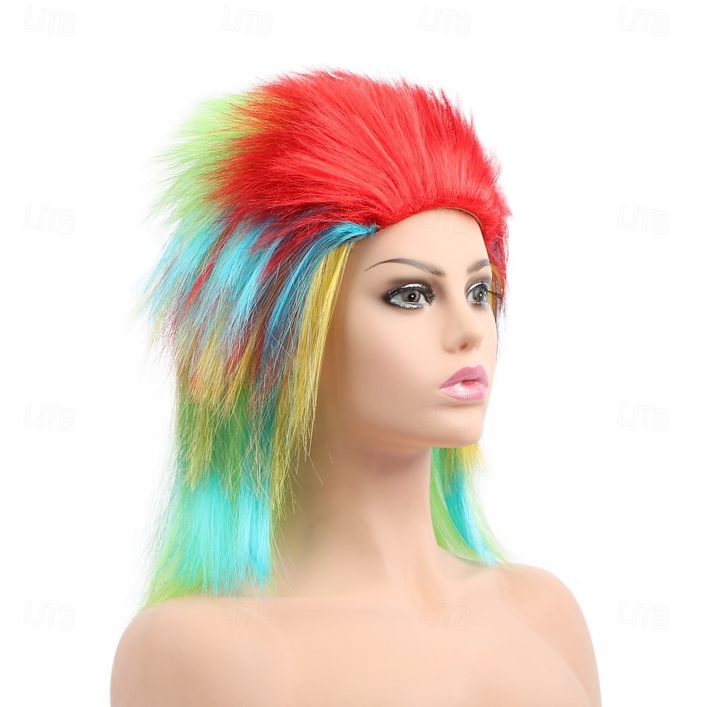 kort pigg parykk rett syntetisk fargerike afro parykker piggete multe for kvinner morsomme regnbue rocker punk kostymer hår til carvinal 2025 - $12.49 –P4