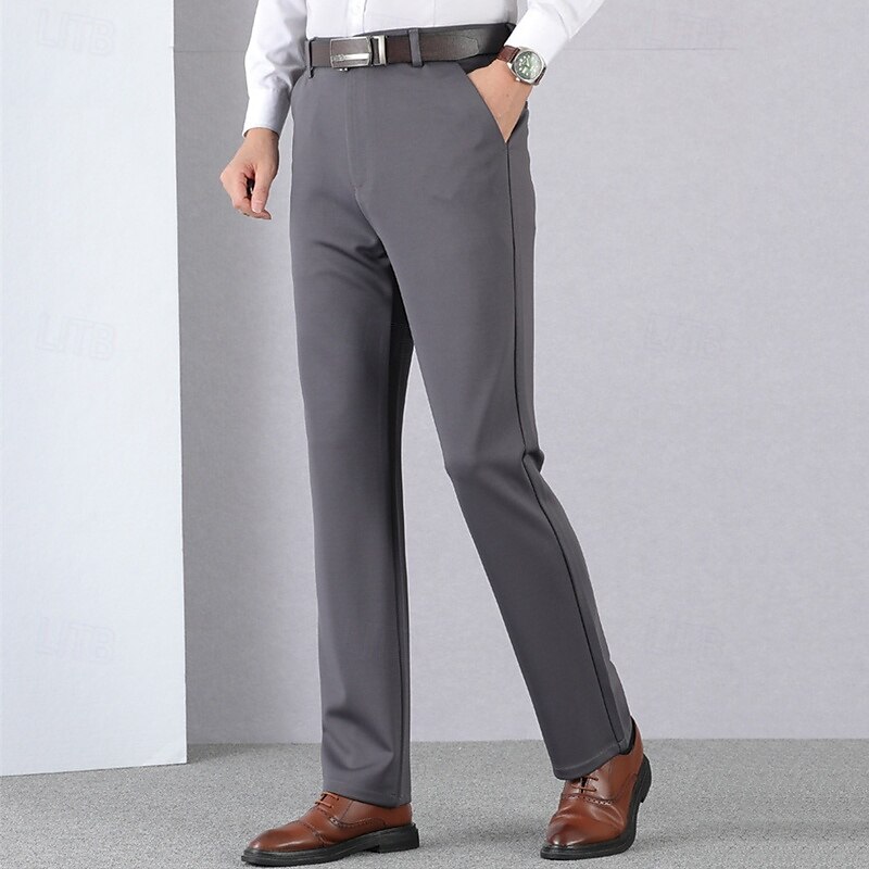 Herren Abschlußfeier Anzughose Hose Chinos Knöpfe Tasche Einfarbig Komfort Formell Party Arbeit Mode Klassicher Stil Schwarz Wein Mikroelastisch 2025 - $17.99 –P7