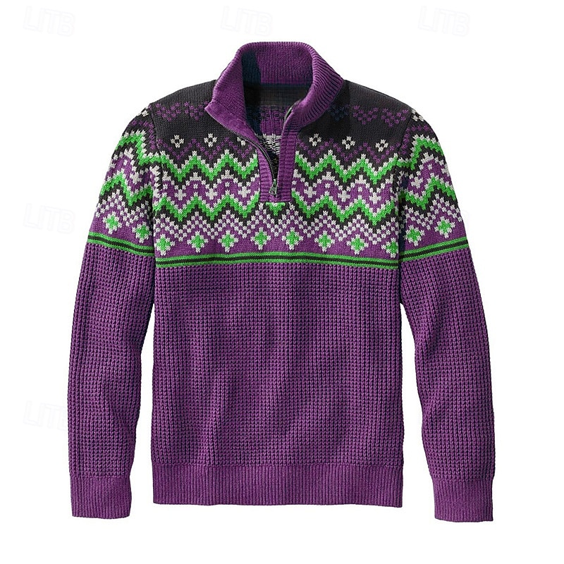 Men's Pullover Sweater Jumper Knit Sweater Quarter Zip Pullover Sweater Ribbed Waffle Knit Regular Tops Knitted Argyle Quarter Zip Fashion Basic Vacation Daily Wear Clothing Apparel Fall & Winter 2025 - $42.99 –P3