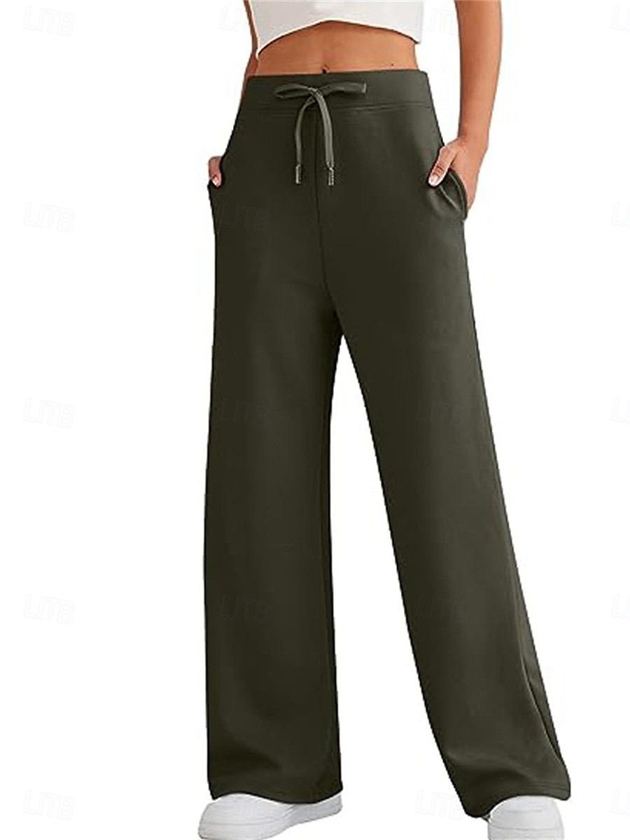 Women's Sweatpants Wide Leg Pants Trousers Active Streetwear Casual Full Length Mid Waist Plain Pocket Drawstring Elastic Waist Breathability Soft Comfortable Micro-elastic Outdoor Street Daily 2025 - $23.99 –P13