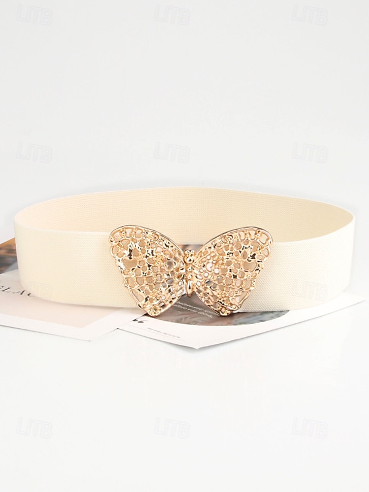 ceinture élastique bleu marine pour femme avec boucle papillon dorée | parfaite pour les robes et les jupes de 2025 ? $11.99 –P9