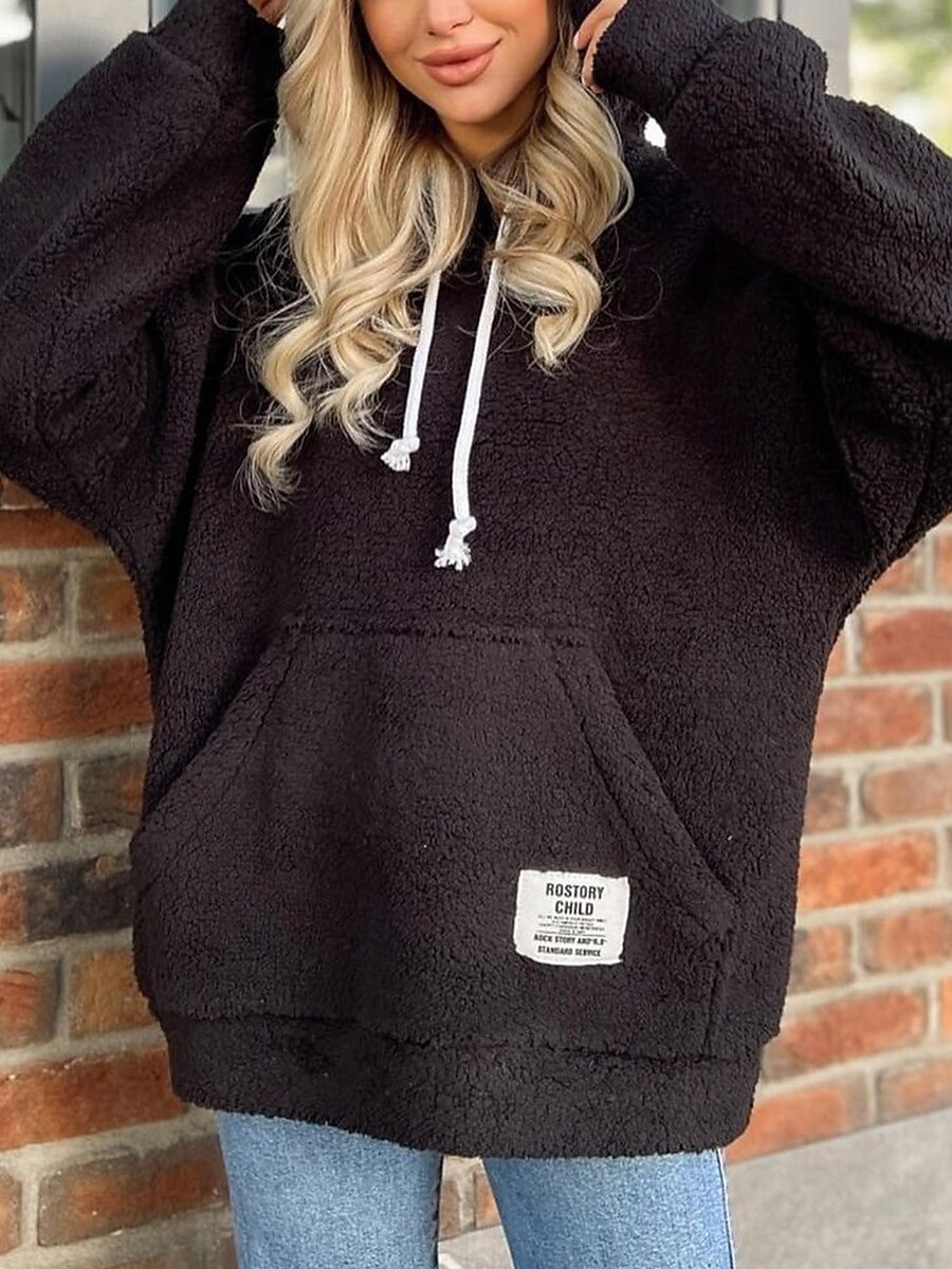 Mulheres Pulôver Moletom Com Capuz Tecido Quente Roupa de rua Casual Manga Longa Com Capuz Tops regulares Casual Patchwork Preto Verde cáqui Primavera Outono Inverno de 2025 por $41.99 –P3