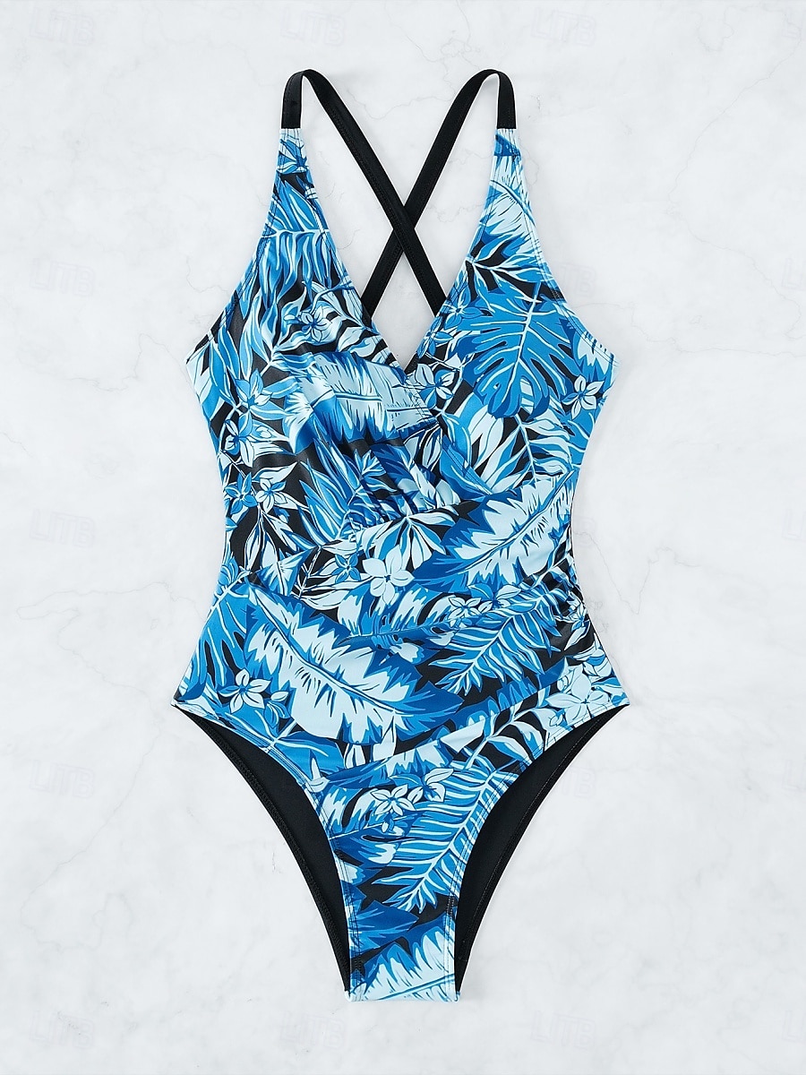 Dame Badetøy Ett stykke Monokini Badedrakt Åpen rygg Midjekontroll Høy Midje Tynn Ferie Strand Klær Blader V-hals Ermeløs Badedrakter 2025 - $27.99 –P6