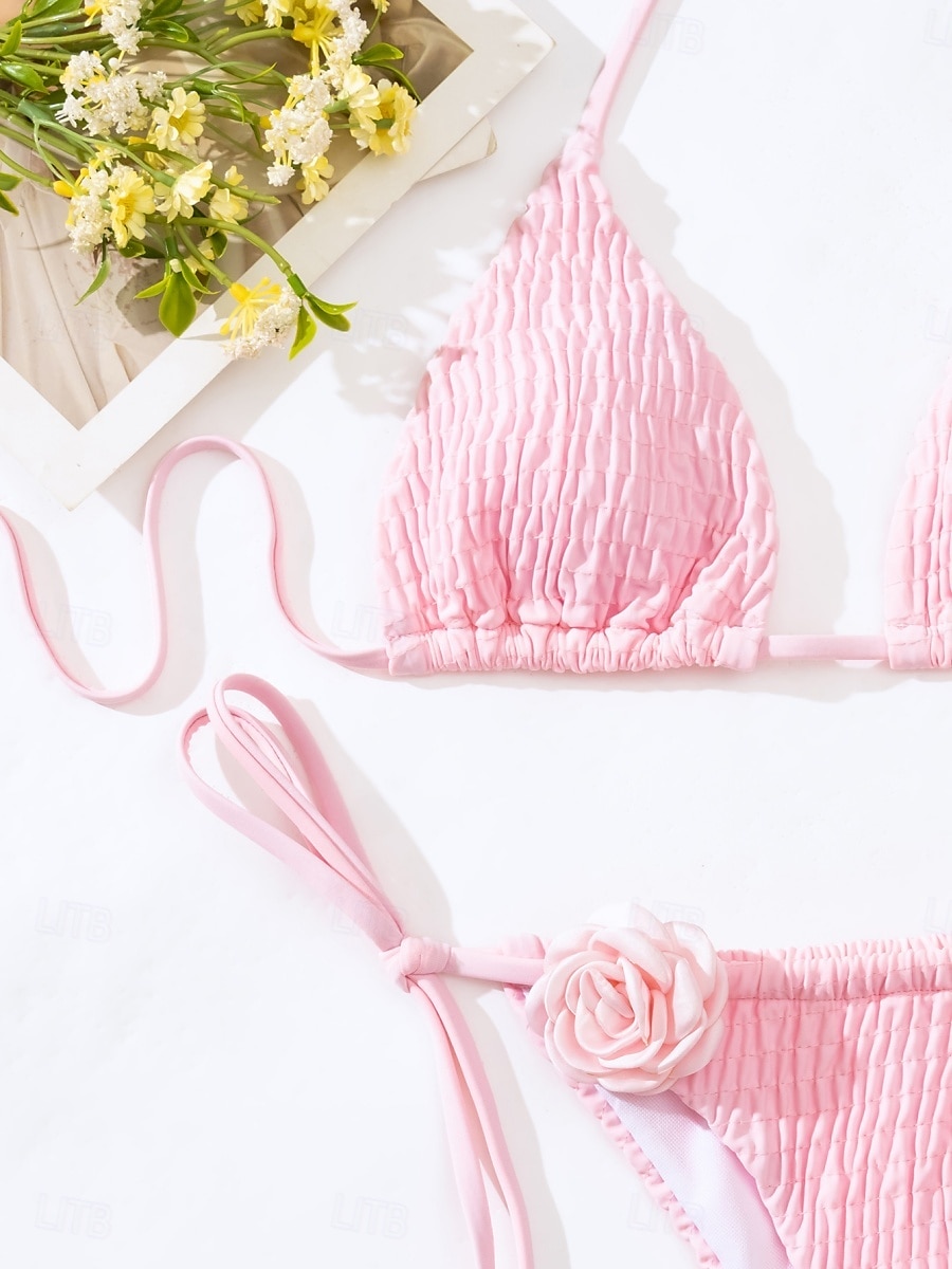 Dames Zwemkleding Bikini 2 stuks String Zwempak Blote rug Slank Vakantie Strand Kleding Effen Kleur Halternek Mouwloos Badpakken 2025 - $28.99 –P9