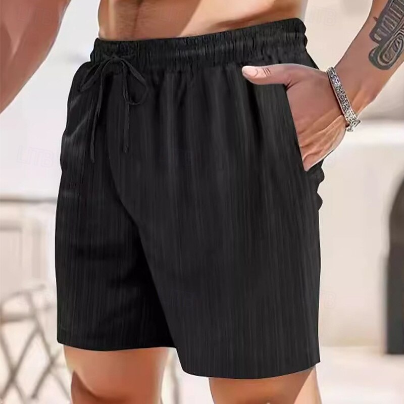 Homens Calção Shorts de linho Shorts de verão Shorts de praia Com Cordão Cintura elástica Tecido Respirável Comprimento do joelho Ao ar livre Feriado Praia Férias Casual Preto Branco de 2025 por $16.49 –P5
