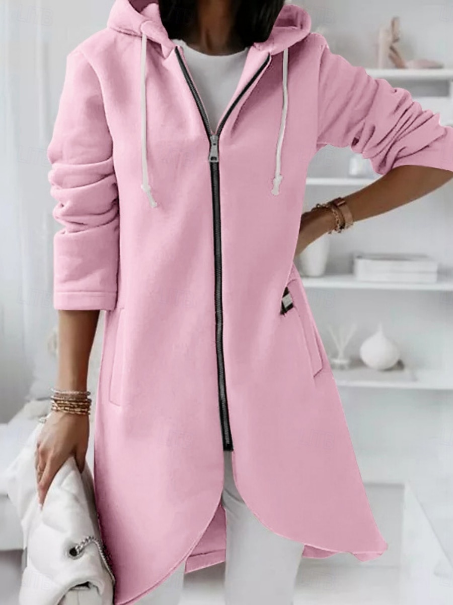Dam Vinterkappa Vinterjacka Hoodiejacka Utomhus Gata Dagligen Höst Vinter Normal Täcka Normal Håller värmen Andningsfunktion Samtida Stylish Jacka Långärmad Ensfärgat Med fickor Blixtlås i fullängd 2025 - $31.99 –P1