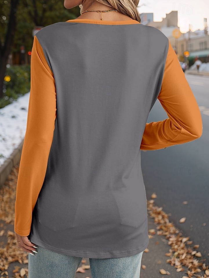 Pentru femei Tricou Pisica Casual Manșon Lung Stil Nautic Topuri obișnuite Ziua Îndrăgostiților Zilnic Imprimeu Portocaliu Primăvară Toamnă 2025 - $23.99 –P2