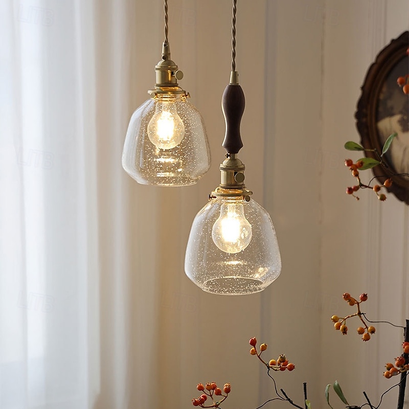 lampadario in vetro a bolle d'aria base in metallo vintage lampada a sospensione a testa singola lampada da comodino da fattoria lampada da soffitto per isola cucina sala da pranzo camera da letto del 2025 a $84.99 –P1