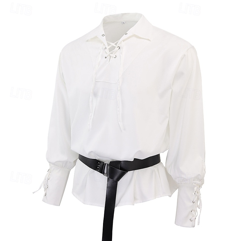 Medieval Renaissance 17th Century Medium Length Blouse / Shirt Cosplay Costume Ren Faire Knight Ritter Celtic Knight Drawstring Solid Color Men's Celtic Pirate Masquerade Casual Daily Renaissance Fair 2025 - $26.99 –P5