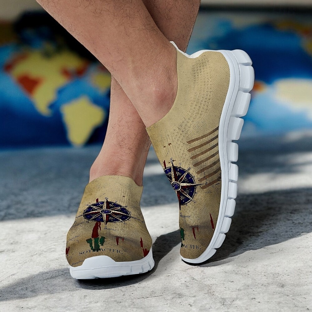 sneakers flyknit con stampa bussola color cachi da uomo - scarpe da corsa leggere e traspiranti per viaggi, escursioni e abbigliamento casual del 2025 a $29.99 –P3