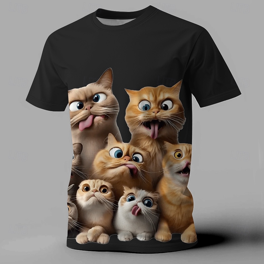 Homme Chat Marrant T shirt Manche Courte T-shirt 3D effet Col Ras du Cou Chemise Exagéré Design Soirée Vacances Noir Blanche Jaune Eté Printemps Vêtement Tenue S M L XL XXL XXXL de 2025 ? $17.99 –P5
