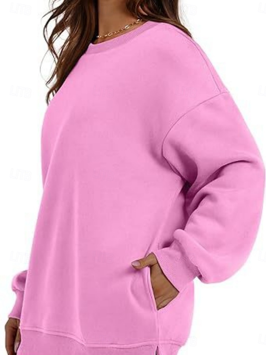 női pulóver alkalmi sima utcai mindennapi ruha legénységi nyakú zseb hosszú ujjú fekete rózsaszín khaki ősz tél 2025 - $29.99 –P3
