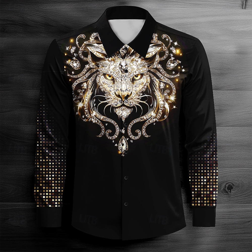 Per uomo Leone Camicia con colletto Camicia con bottoni Manica lunga Scuro Casual Informale Primavera Autunno Collo ripiegabile Abbottonare Nero Giallo Blu del 2025 a $26.99 –P1