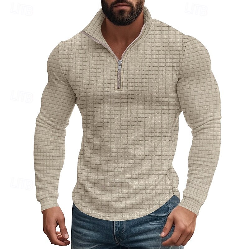 Homme Sweat-shirt Sweat-shirt quart de fermeture éclair Noir Blanche Vin Vert Véronèse Kaki Demi-zip Uni Texturé Sport & Loisir Quotidien Fête Polyester Streetwear Basique Occasionnel Printemps de 2025 ? $21.99 –P12