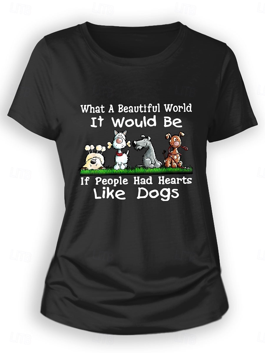 Women's 100% Cotton T Shirt Casual Animal Regular Tops Short Sleeve Round Neck Print Regular Fit Daily Black Blue Green Summer 2025 - $19.99 –P5