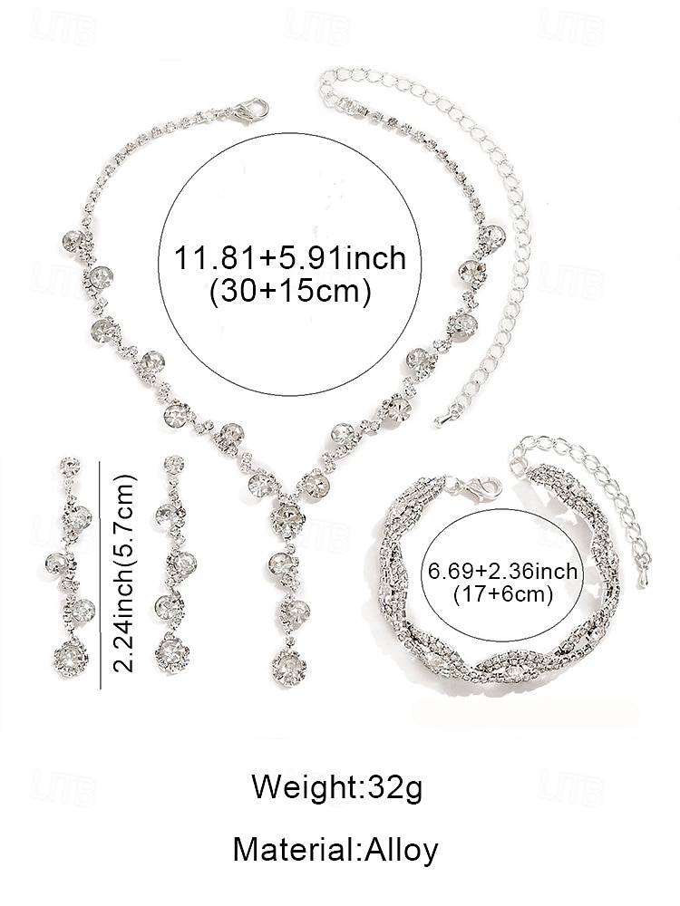 2026年 女性用のエレガントなラインストーンジュエリーセット。ネックレス、イヤリング、ブレスレットが含まれており、結婚式、パーティー、フォーマルなイベントに最適です。  コレクション – $14.99 –P4