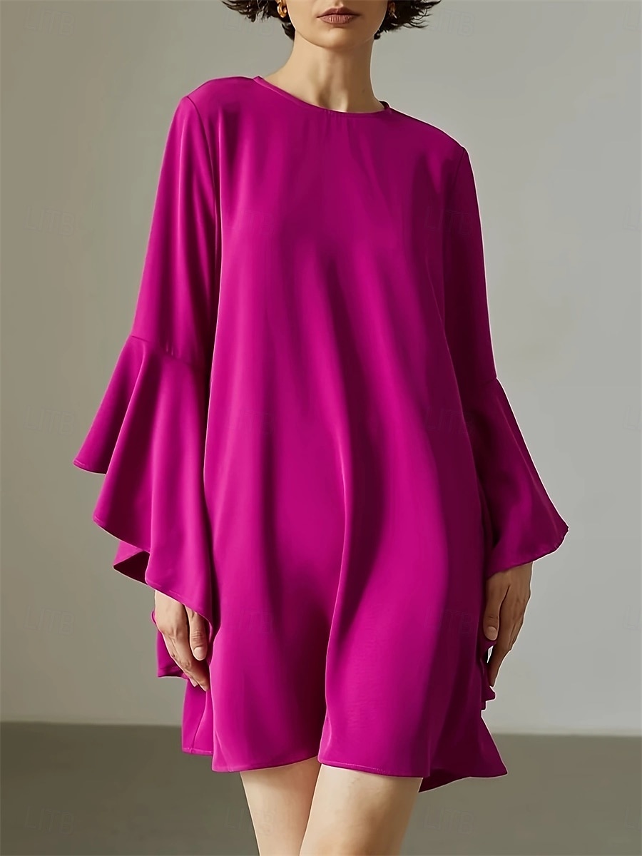 Damen Minikleid Elegantes Kleid Elegant Kuschelig Stilvoll Urlaub Party Täglich Regular Fit Glatt Langarm Rundhalsausschnitt Rosa Frühling Herbst 2025 - $25.99 –P1