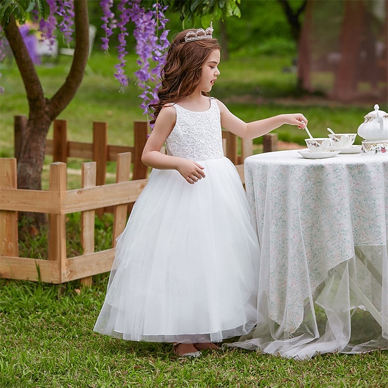 Vestido para Meninas das Flores Crianças Para Meninas Vestido de princesa Espetáculo Casamento Festa Elegante Lindo Com Transparência Côr Sólida Sem Manga Gola Redonda Branco Rosa 4 anos + de 2025 por $42.99 –P8