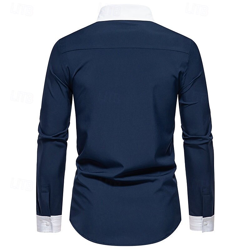 Herren Hemd Oberhemd Knopfhemd Farbblock Hochzeit Party Schwarz Weiß Marineblau Blau Langarm Kargen Frühling & Herbst Bekleidung 2025 - $28.99 –P3