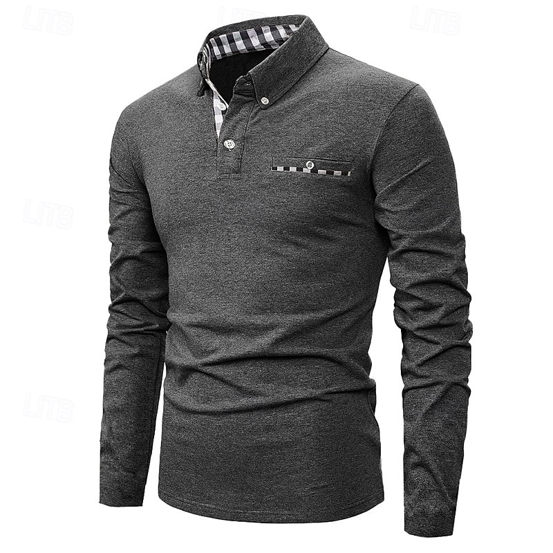Herren Golfhemd Golf Poloshirts Arbeit Casual Kargen Langarm Basic Modern Farbblock Patchwork Knopf Frühling & Herbst Regular Fit Königliches Blau Blau Dunkelgrau Khaki Hellgrau Hellblau Golfhemd 2025 - $25.99 –P19