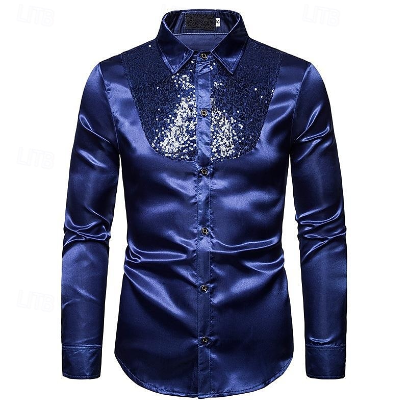 Men's Shirt Dress Shirt Button Up Shirt Plain Wedding Party Black White Red Blue Long Sleeve Lapel Spring &  Fall Clothing Apparel Sequins 2025 - $23.99 –P18