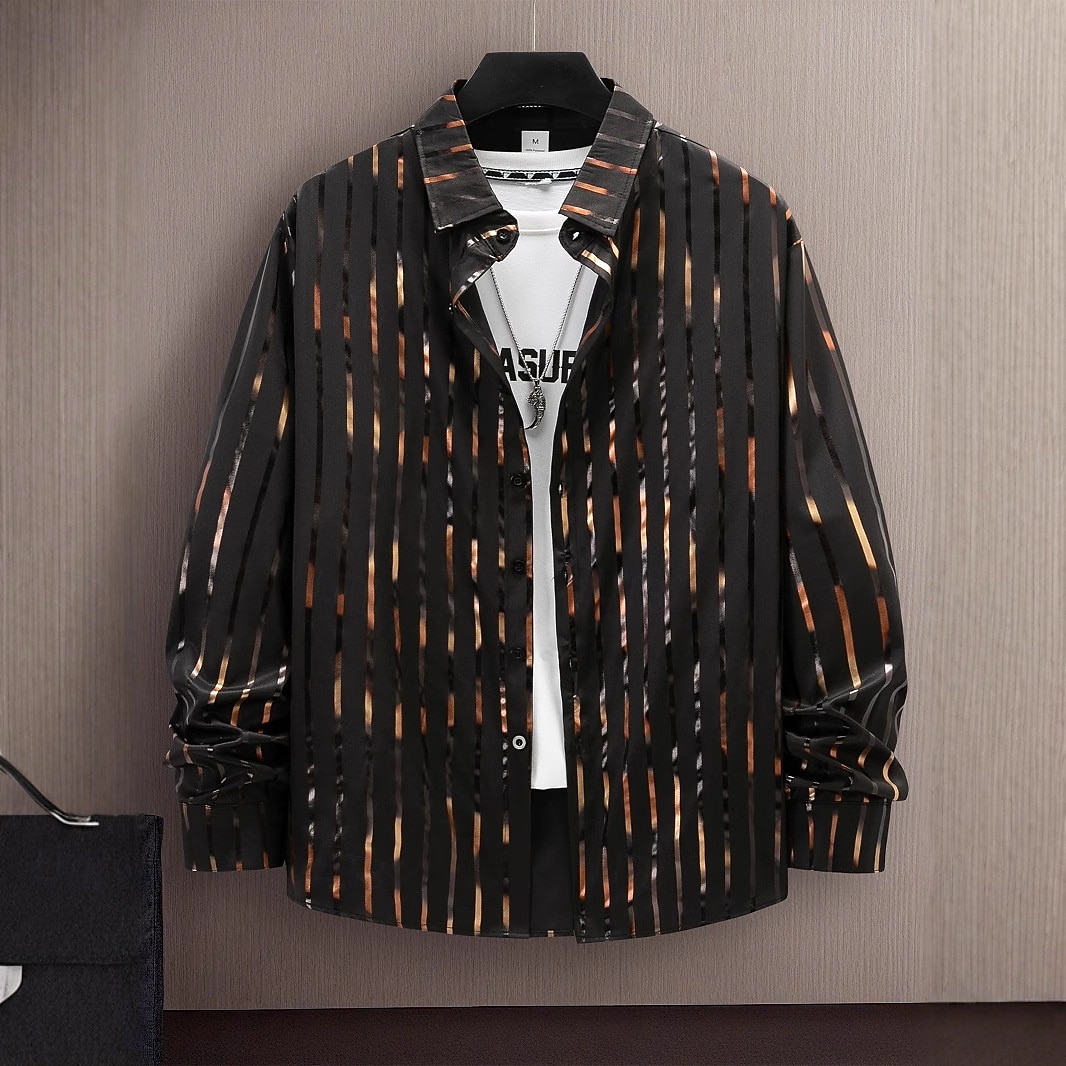 Men's Shirt Summer Shirt Striped Shirt Wrinkle Resistant Casual Shirt Button Up Shirt Stripe Wedding Vacation Light Blue Black White Red Long Sleeve Lapel Spring &  Fall Clothing Apparel 2025 - $26.99 –P6