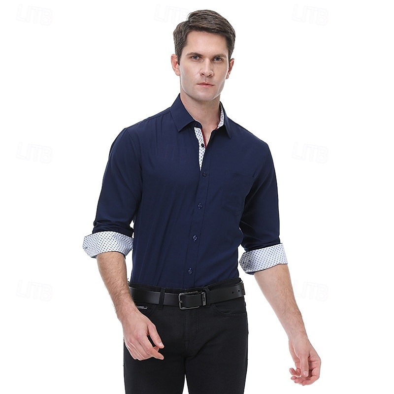 Per uomo Camicie Camicia con bottoni Color Block Matrimonio Esterno Nero Bianco Vino Blu marino scuro Manica lunga Colletto alla francese Estate Primavera Abbigliamento del 2025 a $25.99 –P7
