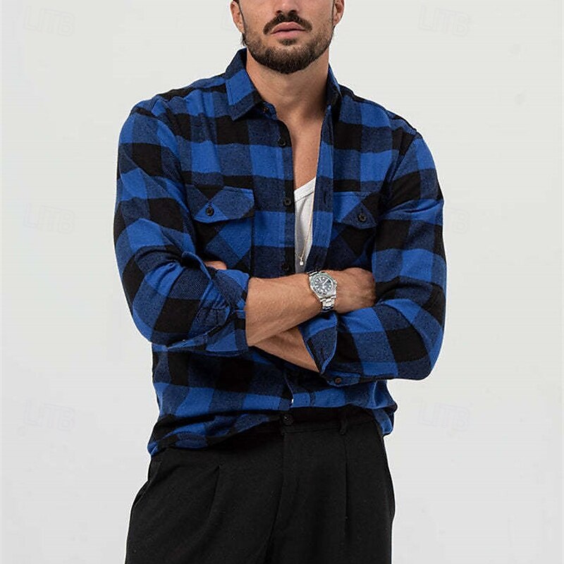 Men's Shirt Summer Shirt Casual Shirt Beach Shirt Button Up Shirt Overshirt Yellow Blue Long Sleeve Plaid Lapel Vacation Hawaiian Button-Down Clothing Apparel Fashion Casual Comfortable 2025 - $25.99 –P9