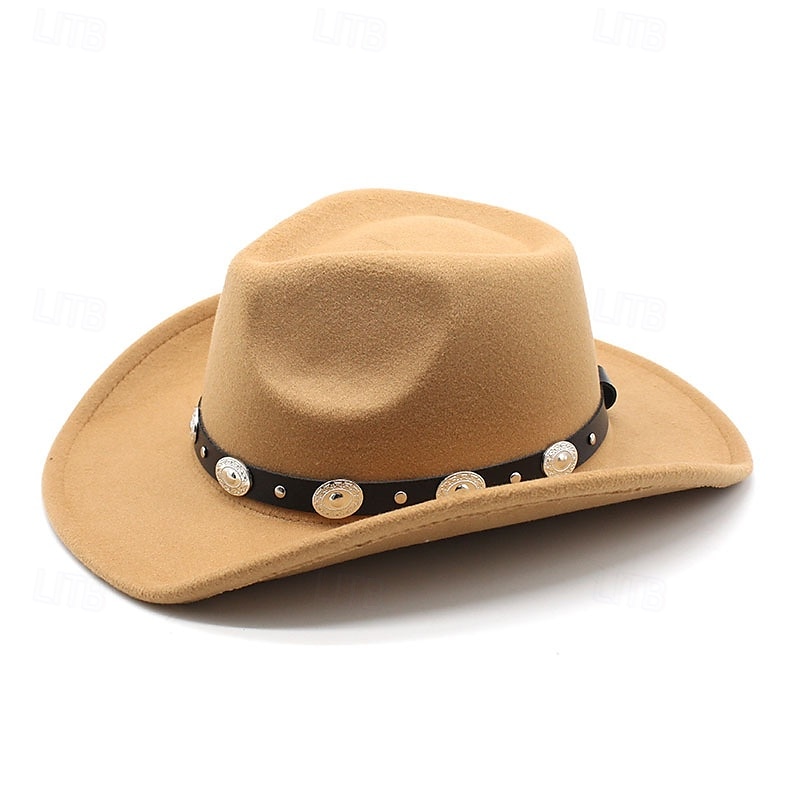 Men's Sun Hat Cowboy Hat Fedora Trilby Hat Black Wine Woolen Vintage Style Fashion 18th Century State of Texas Daily Theme Party Solid / Plain Color Sunscreen Cosplay 2025 - $21.99 –P4