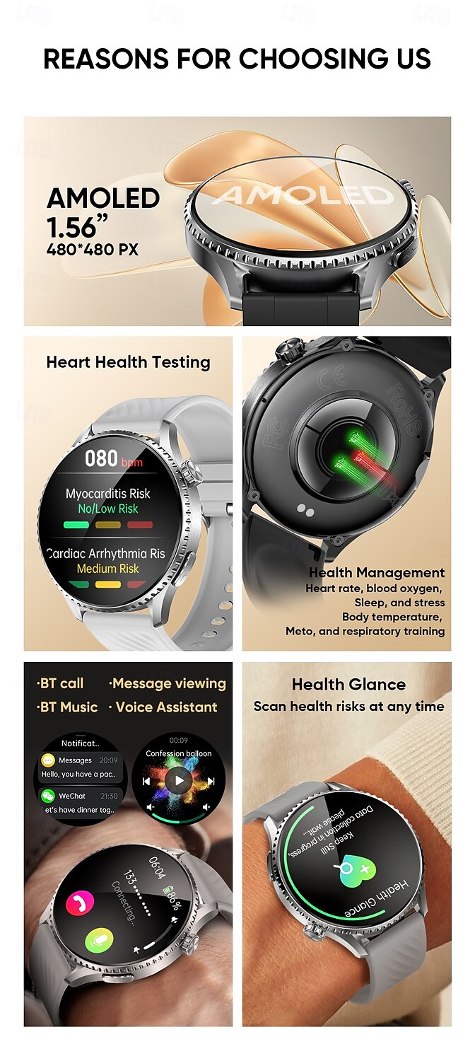 iMosi MT800 Smart Watch 1.56 inch Smartwatch Fitness Running Watch Bluetooth ECG+PPG Temperature Monitoring Pedometer Compatible with Android iOS Women Men Hands-Free Calls Waterproof Media Control 2025 - $78.99 –P2