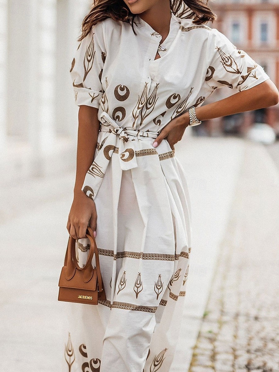 rochie cămașă de damă rochie midi vacanță petrecere afaceri la modă elegantă guler de cămașă nasturi mânecă scurtă vară primăvară grafică lejer 2025 - $41.99 –P6