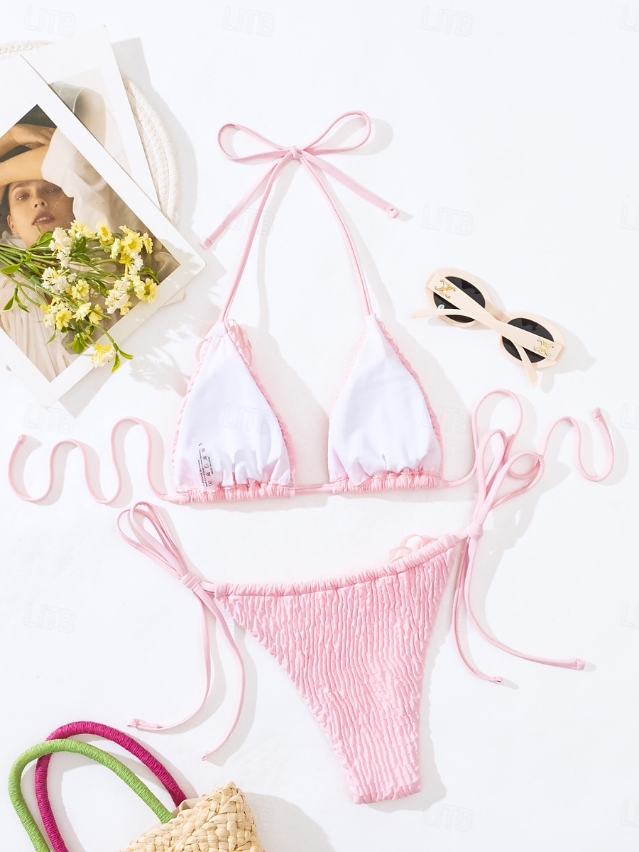 Dames Zwemkleding Bikini 2 stuks String Zwempak Blote rug Slank Vakantie Strand Kleding Effen Kleur Halternek Mouwloos Badpakken 2025 - $28.99 –P8