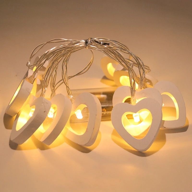 10/20LEDs Valentine's Day Wooden Heart String Lights LED Fairy Lights Hanging Wood Love Lamp Garland Valentine's Day Wedding decor 2025 - $12.99 –P8