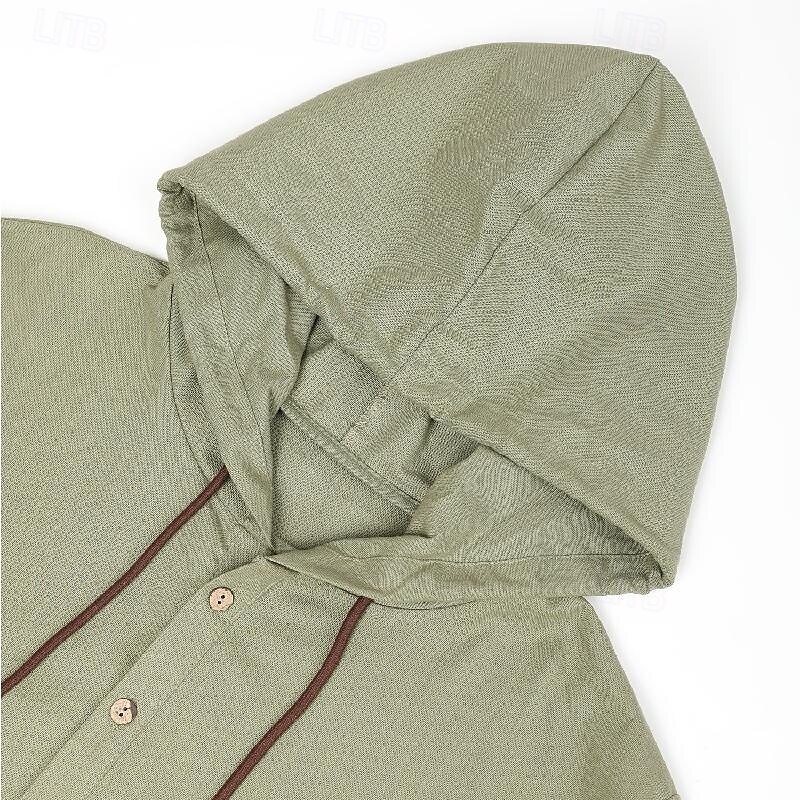 Herren Hemd leinenhemd Sommerhemd Strandbekleidung Glatt Urlaub Curise Weiß Rot Blau Braun Langarm Mit Kapuze Frühling Sommer Bekleidung 2025 - $28.99 –P10