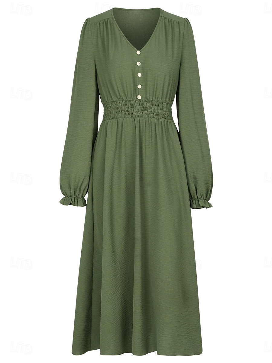 Damen Midikleid Casual kleid A Linie Kleid Stilvoll Basic Brautkleider schlicht Urlaub Täglich Regular Fit Glatt Langarm V Ausschnitt Schwarz Armeegrün Sommer Frühling 2025 - $38.99 –P3