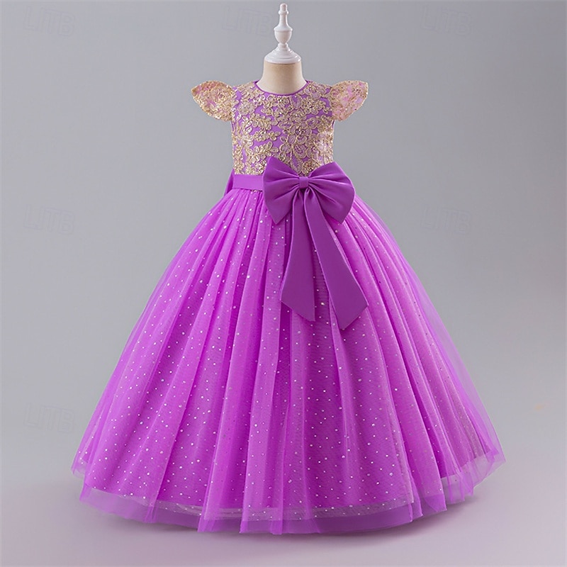 kinderkleidung Mädchen Blumenmädchen Kleid Party Kleid Farbblock Ärmellos Leistung Hochzeit Party Krawattenknoten Schön Süß Polyester Maxi abendkleider Schaukelkleid A Linie Kleid Sommer 4 Jahre + 2025 - $47.99 –P11