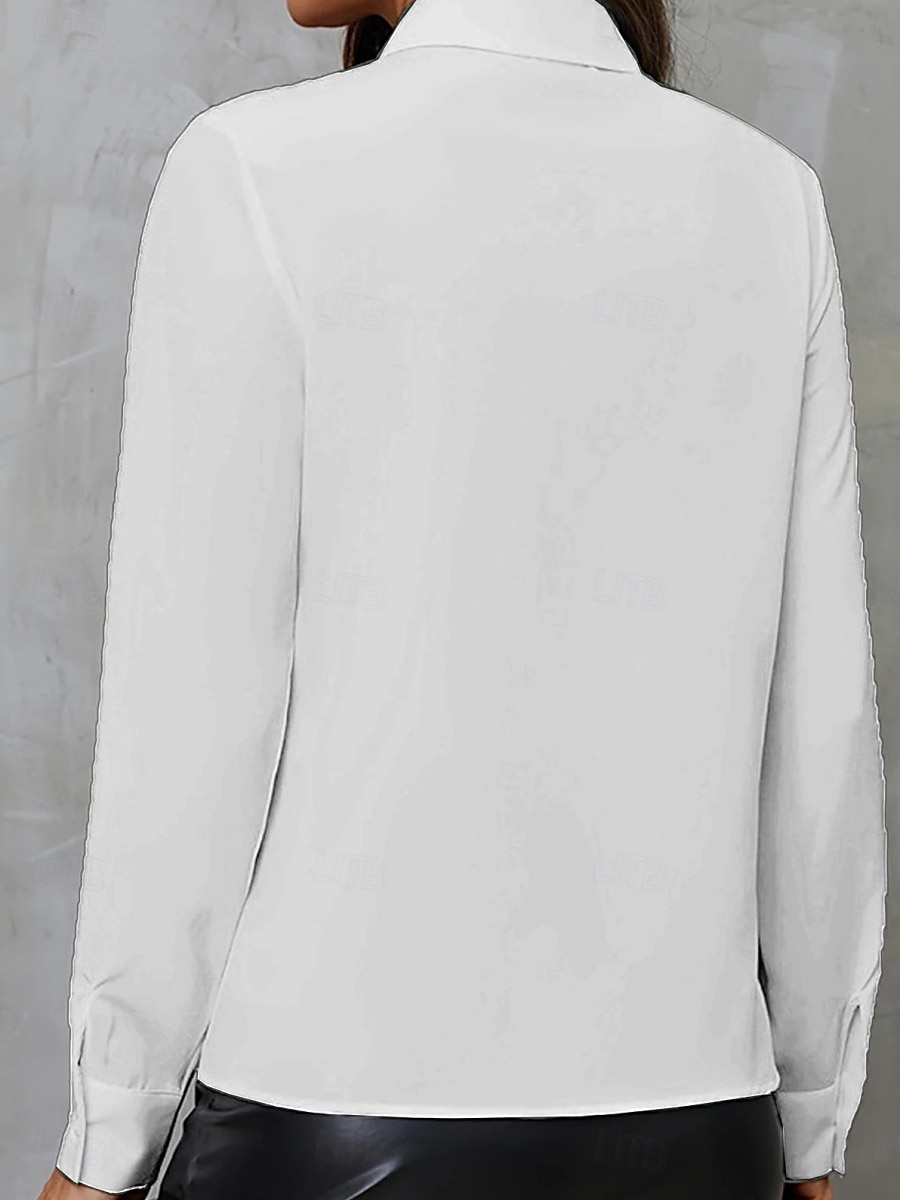 Damen Hemd Bluse Feste Farbe Geschäftlich Modern Brautkleider schlicht Langarm Hemdkragen Normale Oberteile Arbeit Abendgarderobe Rüsche Knopf Schwarz Weiß Sommer Frühling 2025 - $34.99 –P2