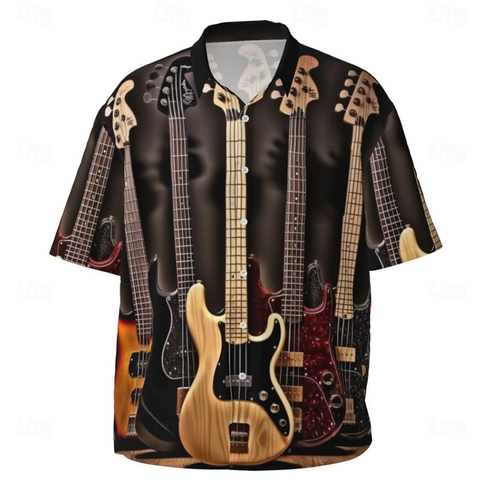 Homme Instrument de musique Chemise Décontractée Chemise Boutonnée Manche Courte Mode Décontractée Décontracté Occasionnel Été Printemps Col Rabattu Boutonner Marron de 2025 ? $24.99 –P1