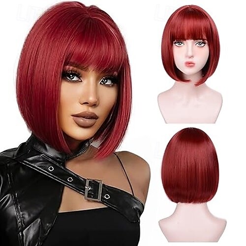 parrucche bob corte per donne parrucca bob con frangia parrucca bob liscia super morbida e facile da indossare, parrucca sintetica colorata per tutti i giorni, cosplay del 2025 a $18.49 –P3