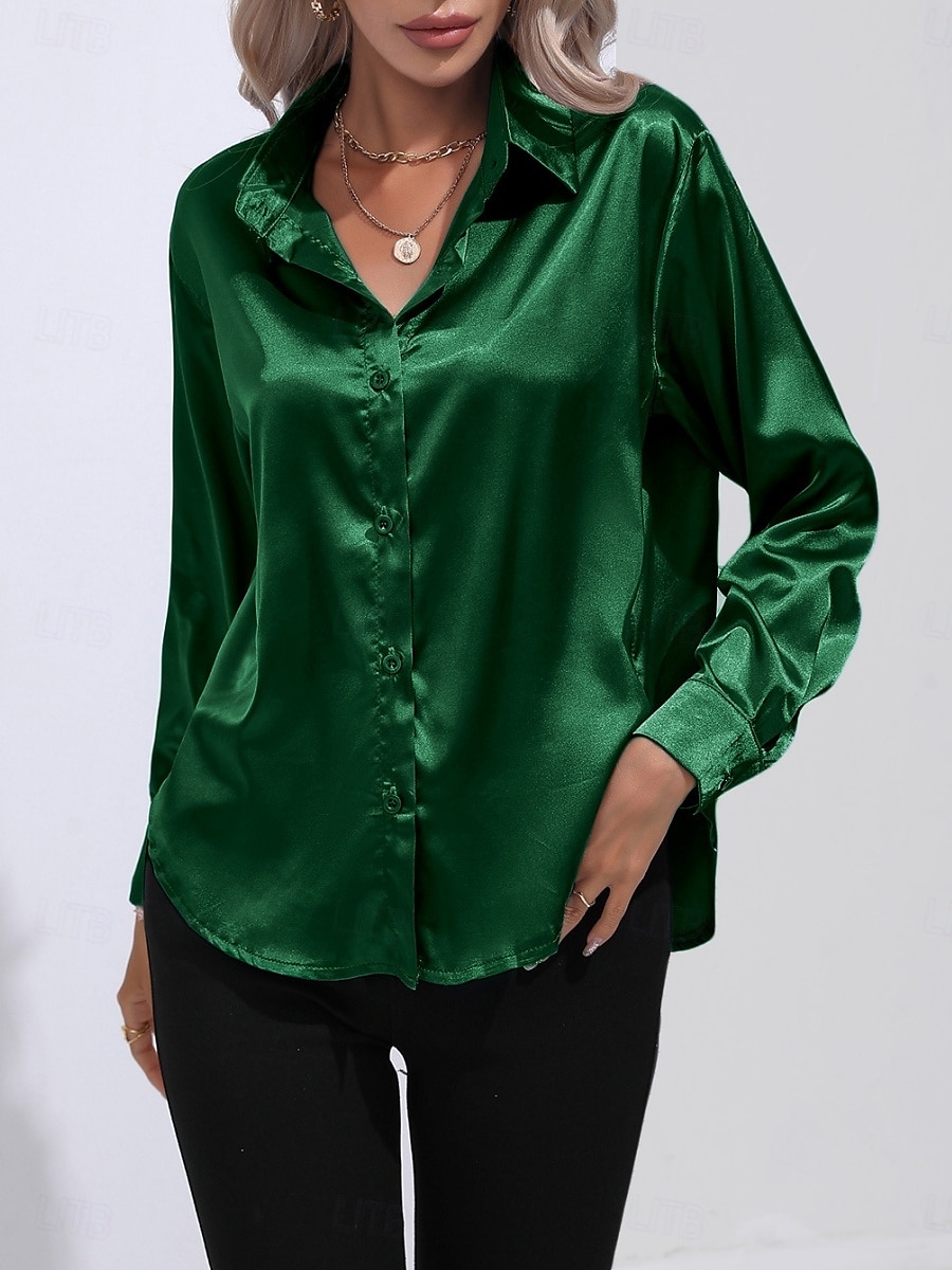 Női Ing elegáns Elegáns Szatén Tömör szín Üzlet Modern Alkalmi Hosszú ujj Állógallér Normál felsők Munka Ünnepi viselet Gombok Arcpír rózsaszín Lóhere Bézs Nyár Tavasz 2025 - $24.99 –P5