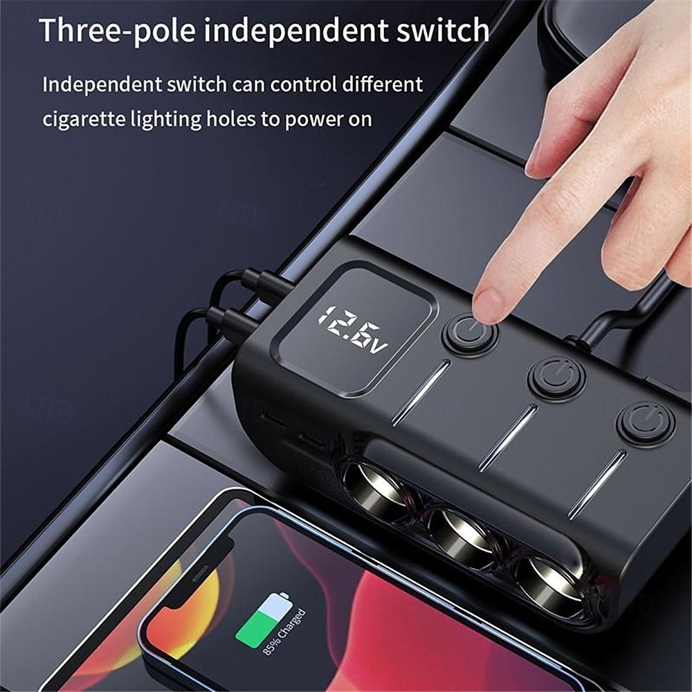 3 Way Car Cigarette Lighter Socket Splitter DC 12V/24V Power Charger Adapter with 3 USB Ports  1 Type-C Port  1 PD Fast Charge Port 2025 - $35.99 –P3