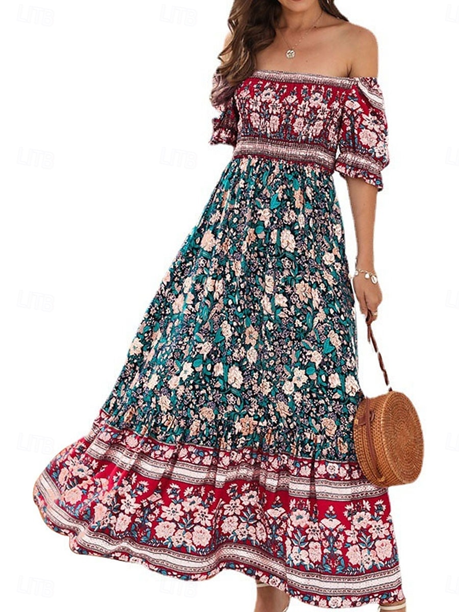 Női Maxiruha hétköznapi ruha Boho elegáns ruhák Boho ruha Csehország aranyos stílus Stílusos Vakáció Napi Tengerpart Laza öltözet Grafika Rövid ujjú Aszimmetrikus Rubin Medence Lóhere Nyár Tavasz Ősz 2025 - $41.99 –P2
