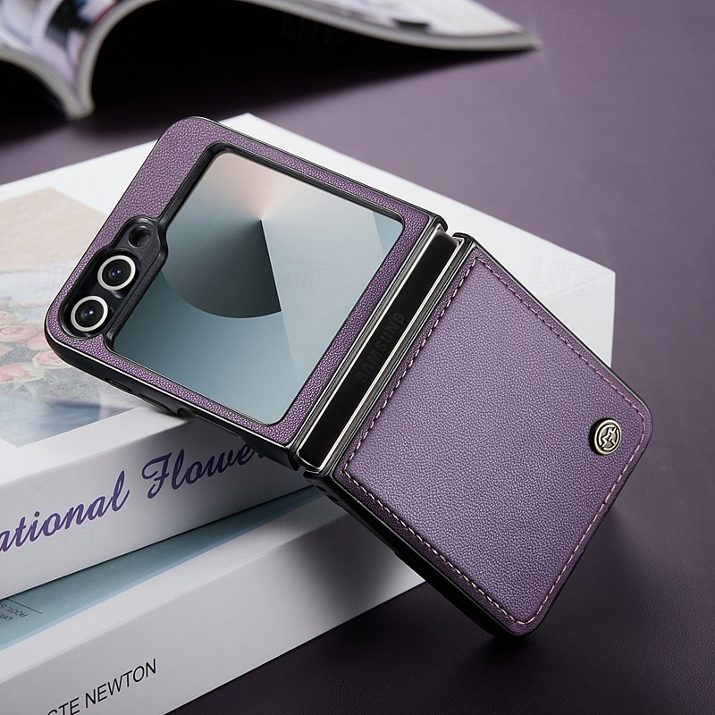 Phone Case For Samsung Galaxy Z Flip 6 Z Flip 5 Back Cover Magnetic Support Wireless Charging Card Slot Retro TPU PU Leather 2025 - $18.99 –P2