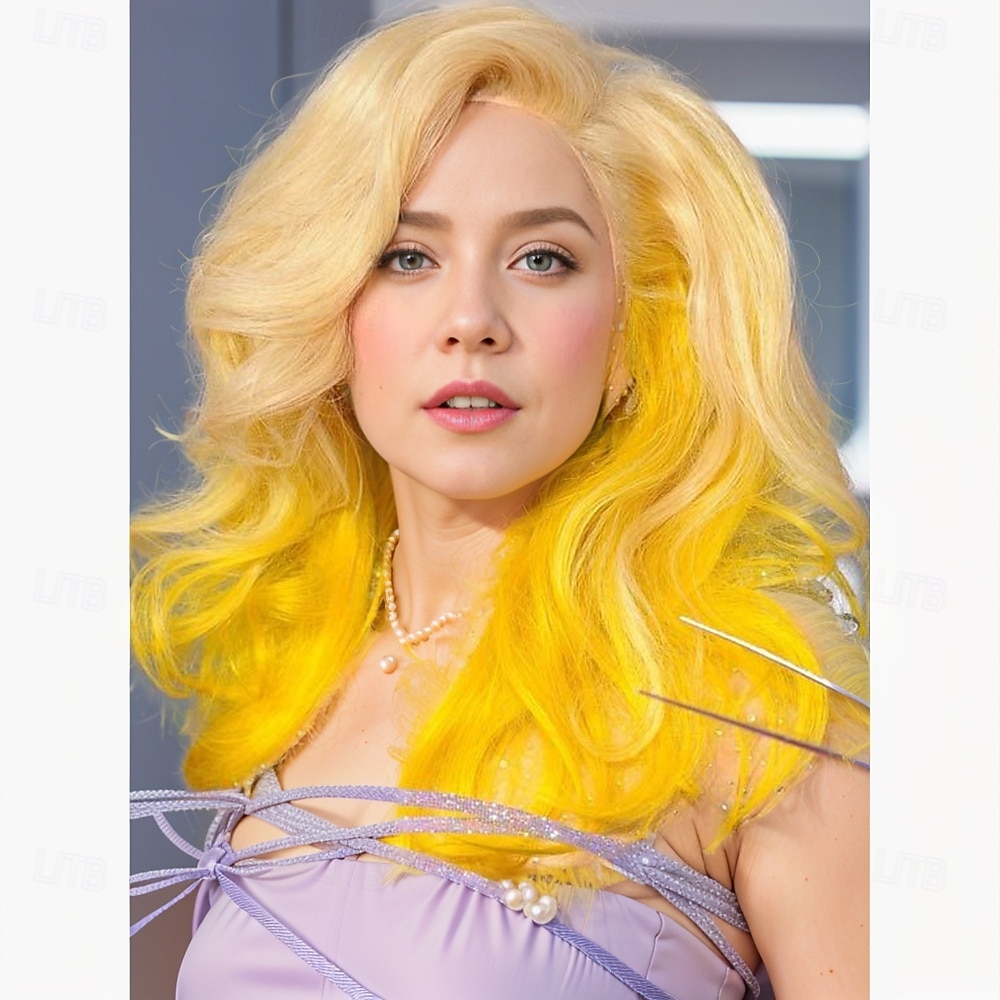 lady gaga geïnspireerde pruiken synthetische pruik body wave asymmetrische pruik lang geel synthetisch haar dames modieus design zacht natuurlijk geel 2025 - $19.49 –P1
