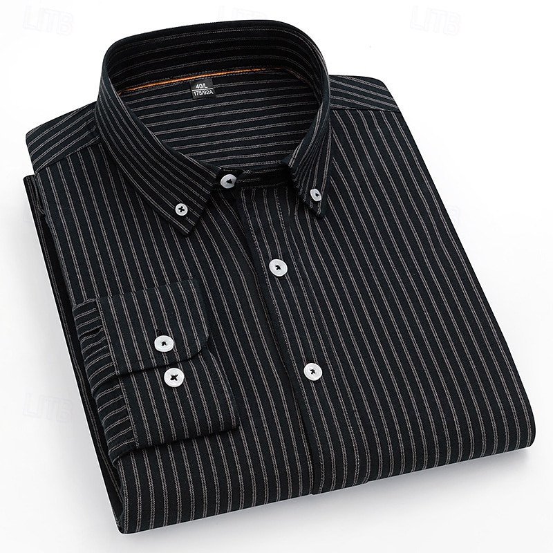 Per uomo Camicia a righe Nero Blu Verde Grigio chiaro Manica Lunga A righe Colletto a Camicia Scuola Matrimonio Abbigliamento 100% Cotone Vacanza Vintage Neutro Moda del 2025 a $26.99 –P6