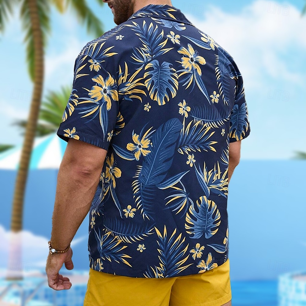 Herren Palmblatt Lässiges Hemd Aloha-Shirt Kurzarm Hawaiianisch Resort Urlaub Casual Sommer Frühling Umlegekragen Knopf hoch Blau 2025 - $23.99 –P3