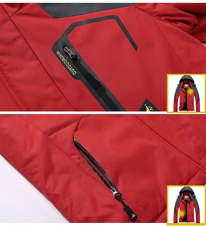 Men's Ski Jacket Gorpcore Softshell Fleece Jacket Waterproof Rain Jacket Winter Outdoor Thermal Warm Windproof Windbreaker Trench Coat Top Outerwear Skiing Camping Hiking Casual Denim Blue Red Green 2025 - $49.99 –P7