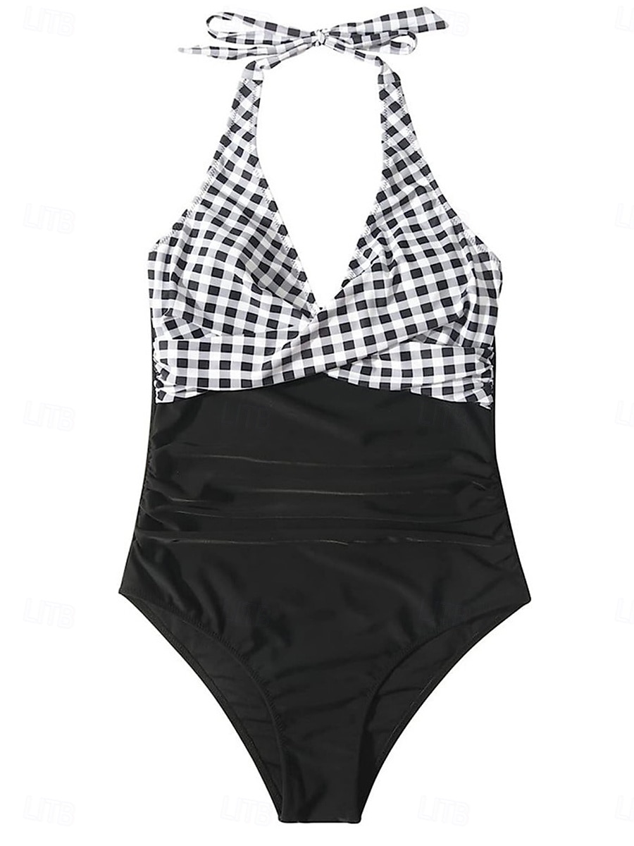 Femme Maillots de Bain Une pièce Maillot de bain Dos Nu Patchwork Mode Magnifique Graphic Col en V Sans Manches Maillots de bain de 2025 ? $26.99 –P3