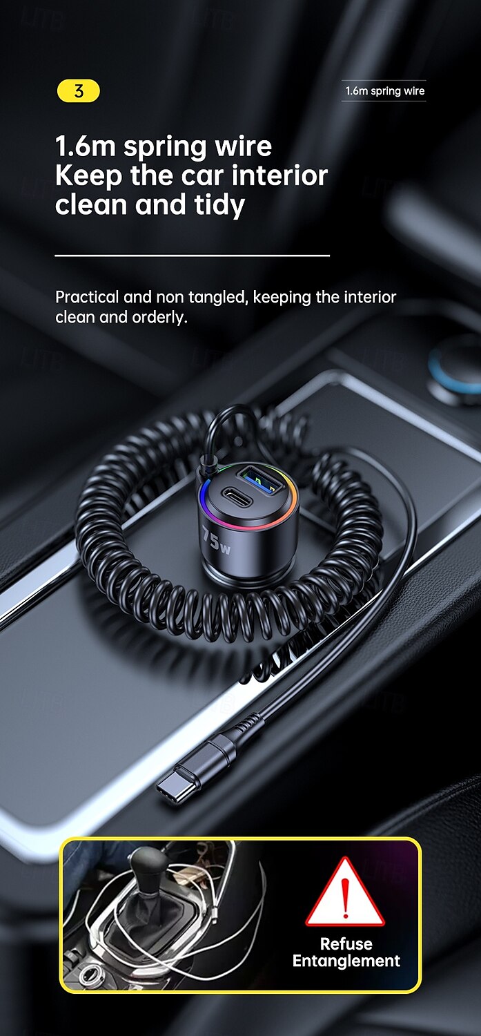 2 Usb A/C Port 1 Type C Cable Car Charger 45W Type C Fast Charging And Usb Car Charger 2025 - $31.99 –P6